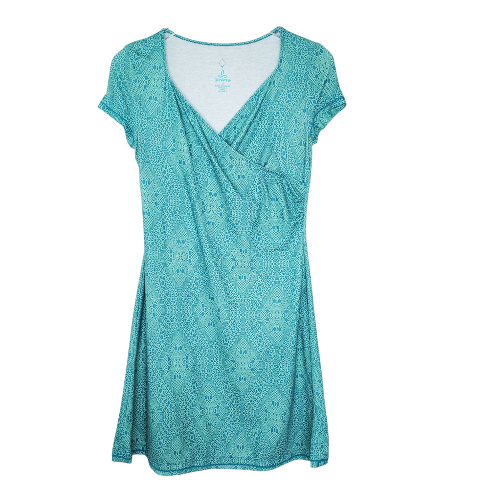 Prana Surplice Dress S Wrap Front Green Short Sleeve V-Neck Athleisure